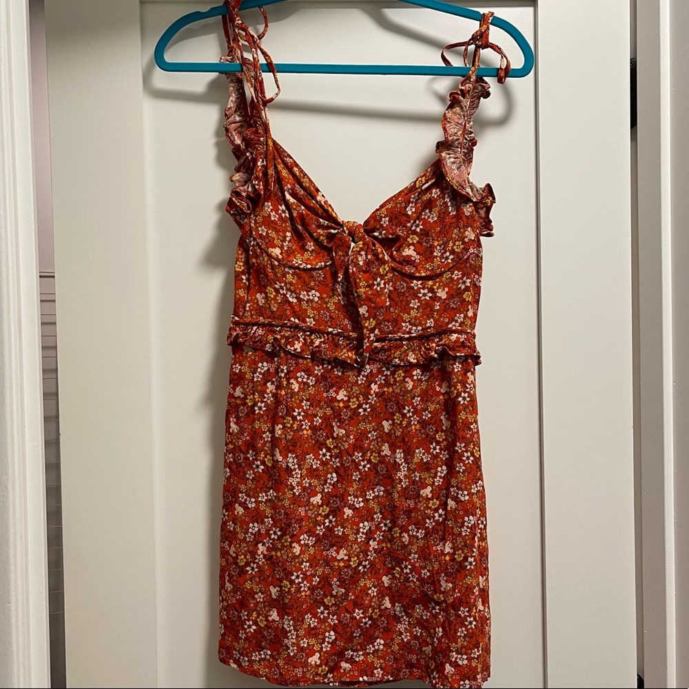 Red floral bustier dress